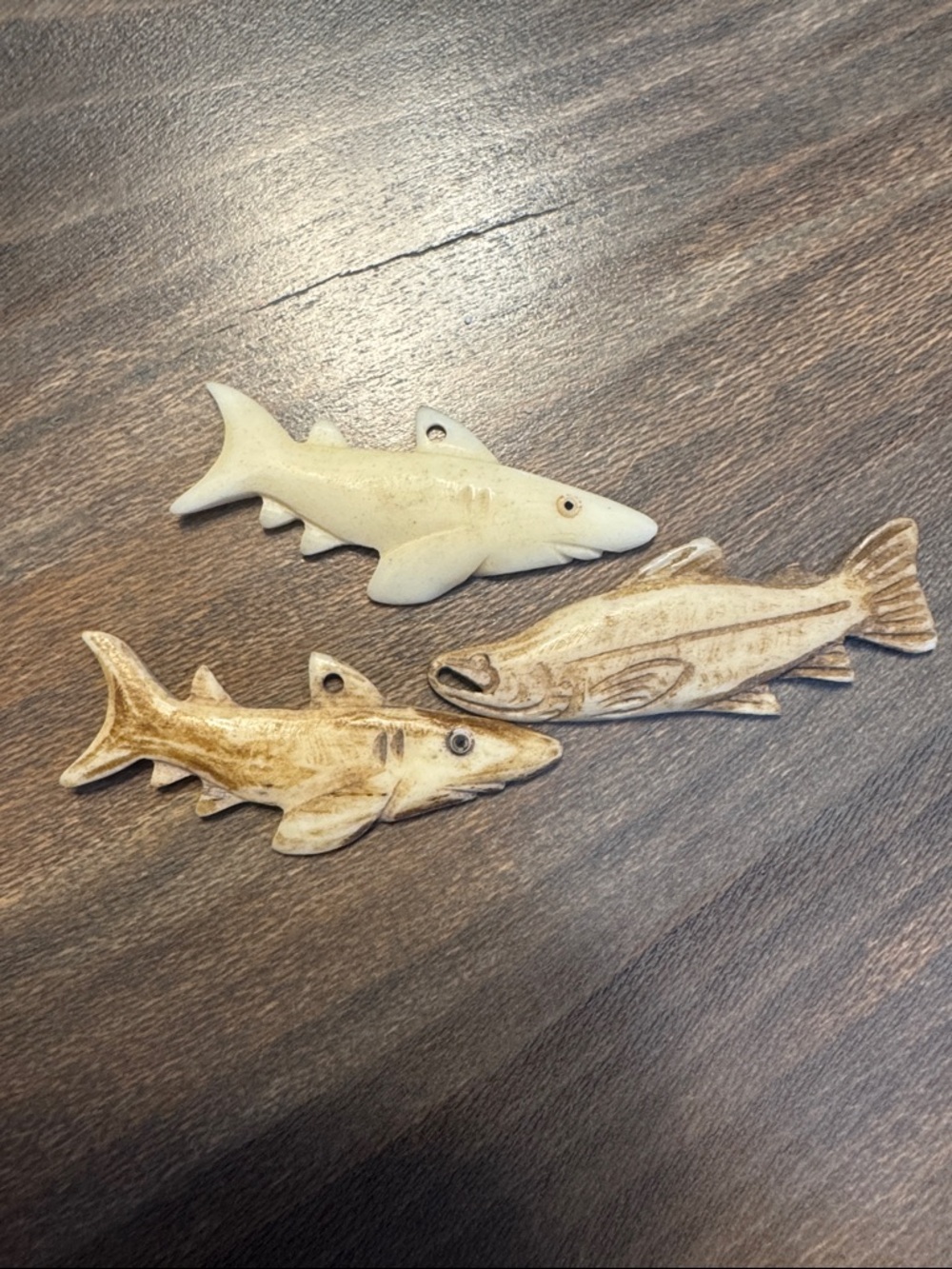 Decorative Carved Bone Fish Shark Pendant Set of 3